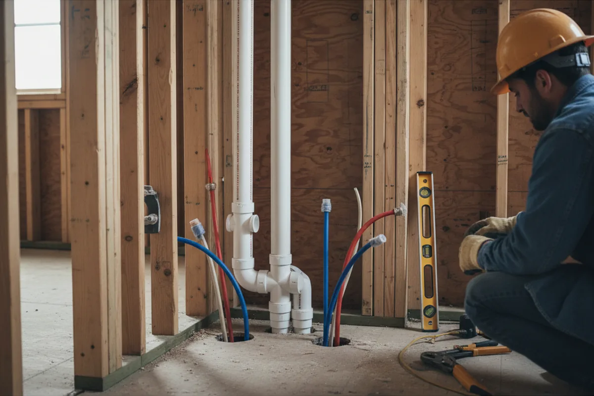 Drain and supply rough-in during Drain Cleaning in Groton